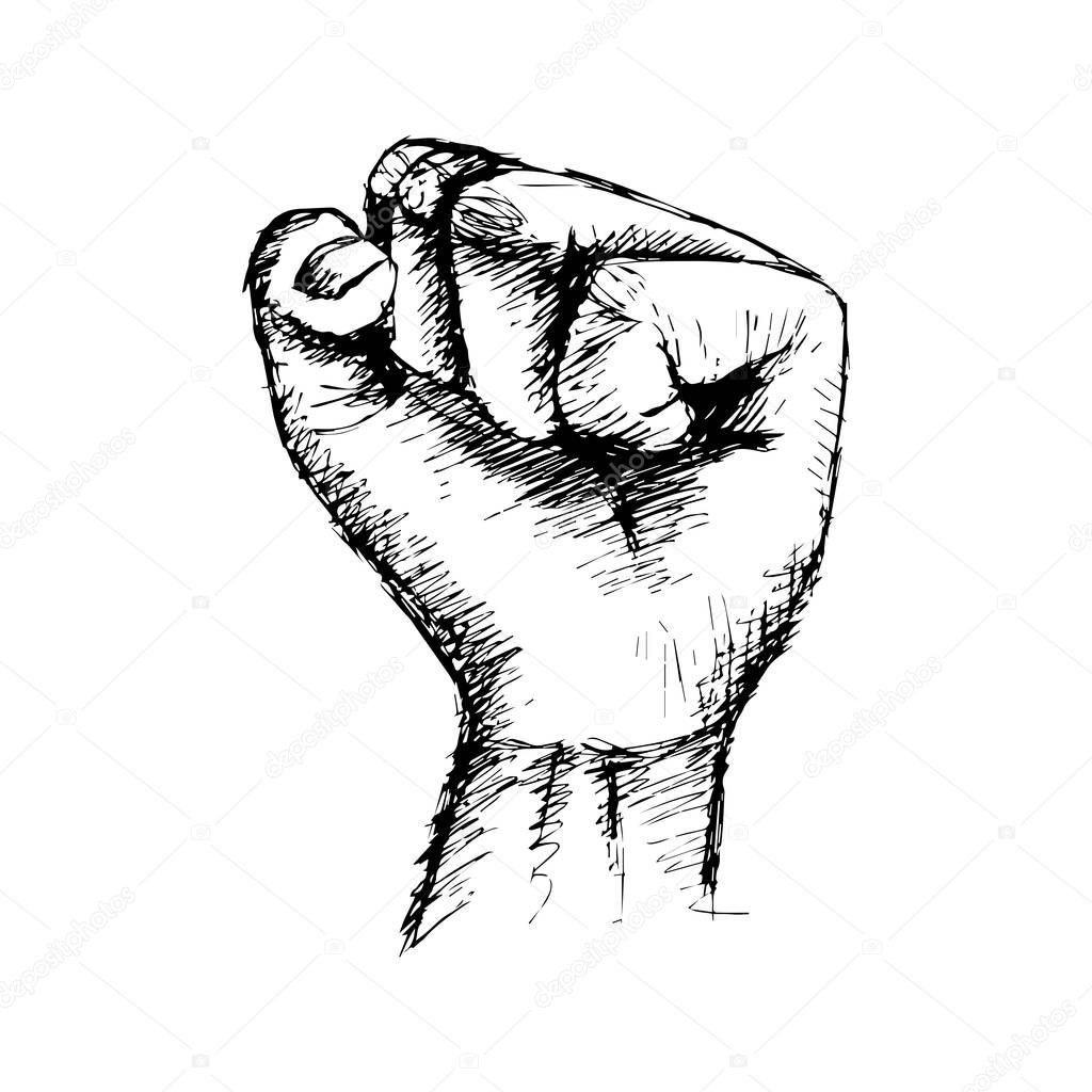 A clenched fist. Hand Drawing illustration.