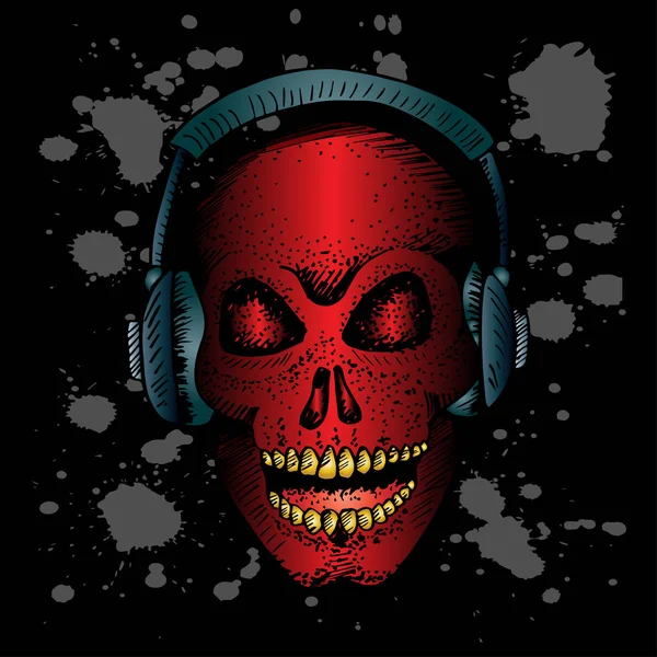 Calavera Dibujo Mano Auriculares — Vector de stock