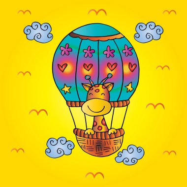 Sıcak hava balonu üzerinde zürafa.