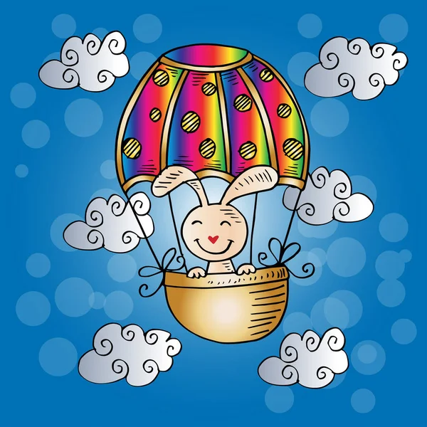 Aranyos Nyúl Hőlégballon — Stock Vector