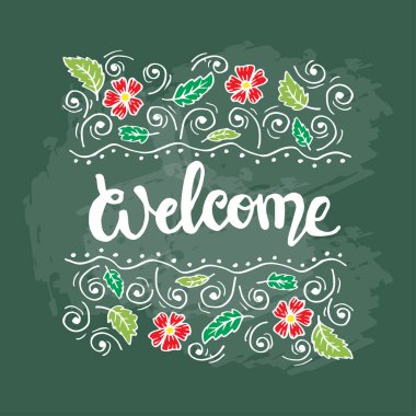 El yazısı yazıt hoş geldiniz. Tasarımınız için elle çizilmiş yazı öğesi.