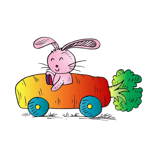 可爱的兔子与车从胡萝卜 — 图库矢量图片