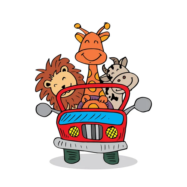 Afrikaanse Dieren Auto Cartoon Illustratie — Stockvector