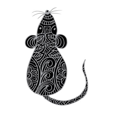 Elle Çizilmiş Fare. Zentangle Stilize Sembolü 2020 Yılı.