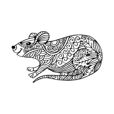 Elle Çizilmiş Fare. Zentangle Stilize Sembolü 2020 Yılı.