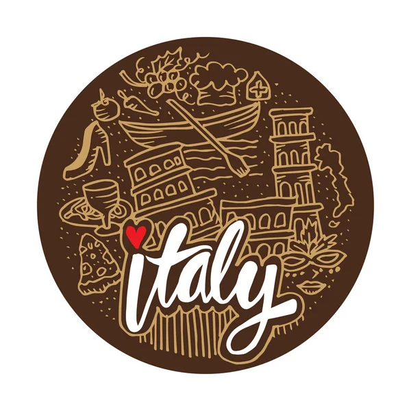 Italienische Symbole Hintergrund Des Kreises Handzeichnung Illustration — Stockvektor