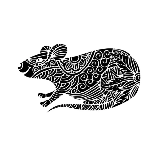 Ratón Dibujado Mano Zentangle Símbolo Estilizado Del Año 2020 — Archivo Imágenes Vectoriales