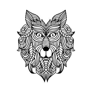El çizilmiş dekoratif kurt kafası. 