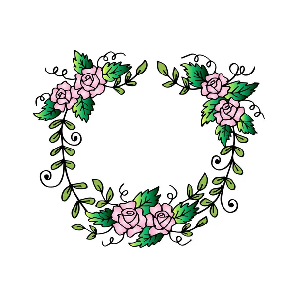 Coroa Rosa Mão Desenho Ilustração Moldura Floral Com Rosas —  Vetores de Stock
