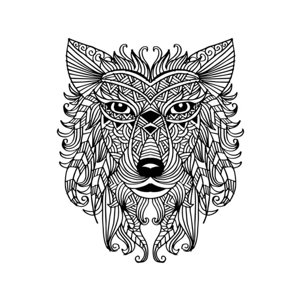 Cabeça Lobo Decorativa Desenhada Mão — Vetor de Stock