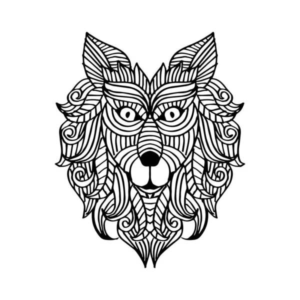 Рука Намальована Декоративна Голова Вовка — стоковий вектор