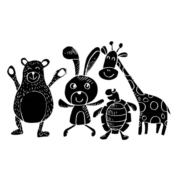 Desenhos Animados Ilustração Com Animais Bonitos —  Vetores de Stock