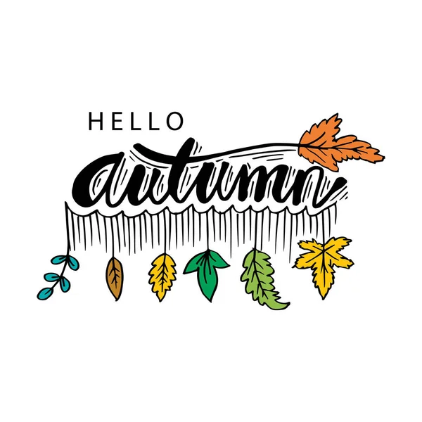 Hola Letras Otoño Tarjeta Felicitación — Vector de stock