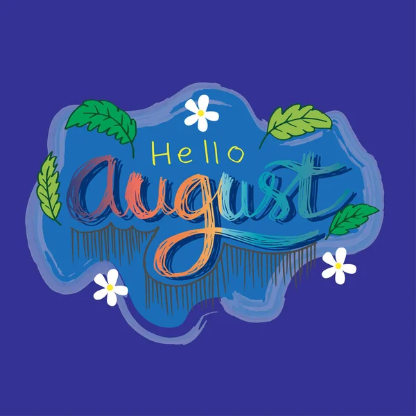 Hello August Modern Brush Lettering Greeting Card — Stock Vector