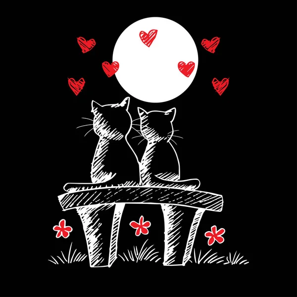 Δύο Γάτες Ερωτευμένοι Απεικόνιση Σχεδίου Χεριού — Διανυσματικό Αρχείο