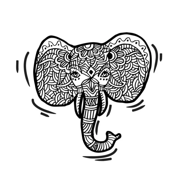 Cabeza Elefante Decorativa Dibujada Mano — Archivo Imágenes Vectoriales