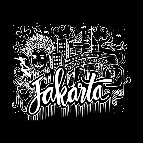 Doodle Jakarta Illustrazione Disegno Mano — Vettoriale Stock