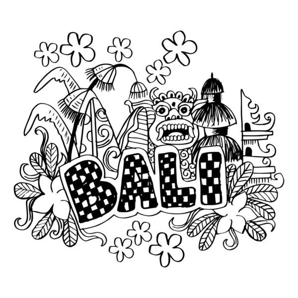 Bali Sinal Mão Doodle Desenhado — Vetor de Stock