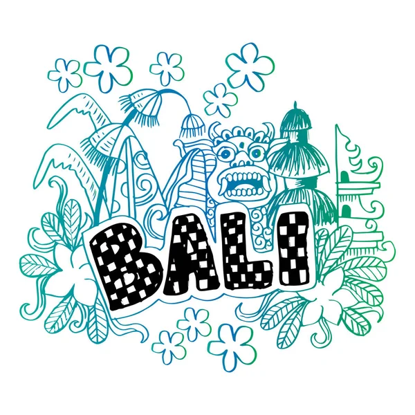 Bali Sinal Mão Doodle Desenhado — Vetor de Stock