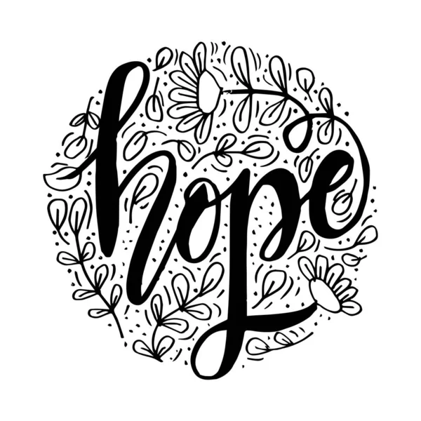 Tipografía Letras Mano Hope Con Flores — Archivo Imágenes Vectoriales