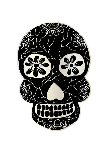 Skull Floral Ornament Hand Drawing Illustration — Stock Vector