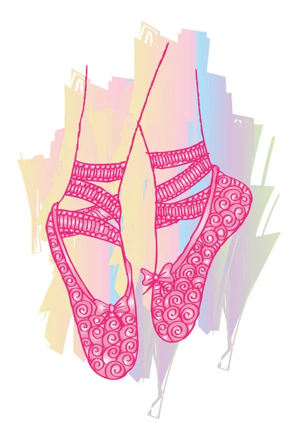 Gambe Scarpe Una Giovane Ballerina Illustrazione Disegno Mano — Vettoriale Stock