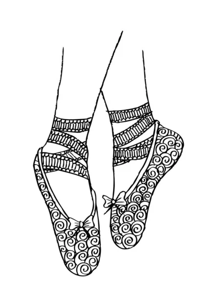 Been Schoenen Van Een Jonge Ballerina Illustratie Hand Tekenen — Stockvector