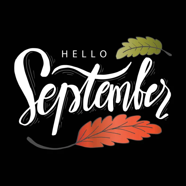 Olá Setembro Mão Lettering Caligrafia —  Vetores de Stock