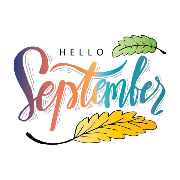 Ciao Settembre Scrittura Mano Calligrafia — Vettoriale Stock