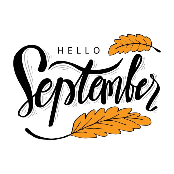 Ciao Settembre Scrittura Mano Calligrafia — Vettoriale Stock