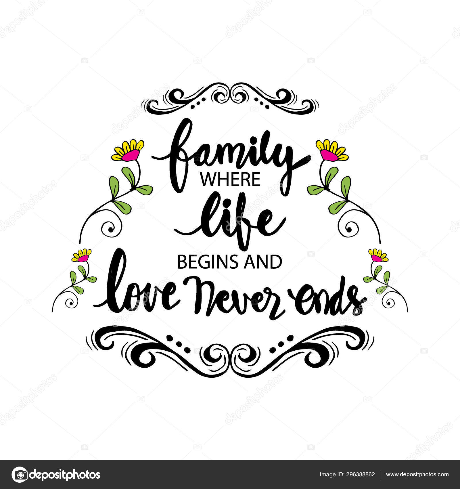 Download Family Life Begins Love Never Ends Inspirational Quote ...
