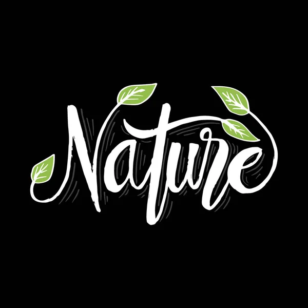 Naturaleza Mano Letras Caligrafía Con Hojas — Vector de stock