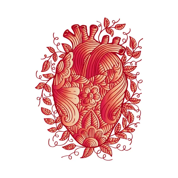 Dibujo Mano Corazón Humano — Archivo Imágenes Vectoriales