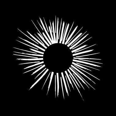 Monokrom doodle sunburst illüstrasyon. Güneş patlaması elementi. Güneş ışınları.