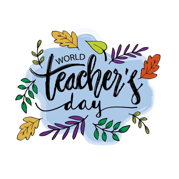 World Teacher Day Lettering Greeting Card — Stock Vector