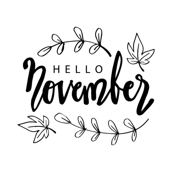 Helló Novemberi Kézírás Plakát Képeslap Üdvözlőlap — Stock Vector