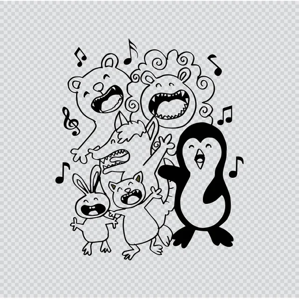 Group Cute Animals Singing — Stock Vector