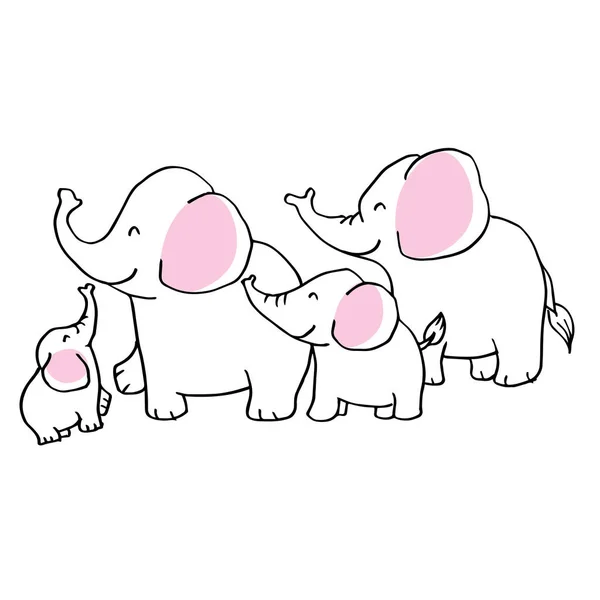 Famille Éléphant Dessin Animé Sur Fond Blanc — Image vectorielle