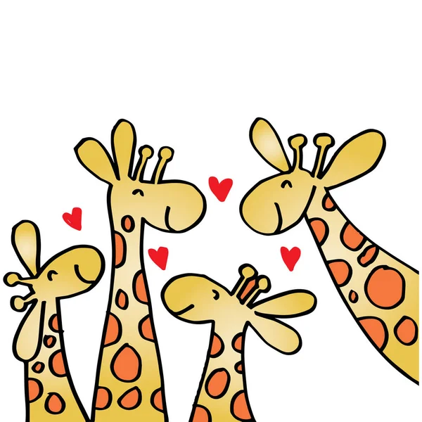 Girafe Mère Père Enfants Dessin Animé Mignon Girafe Famille — Image vectorielle