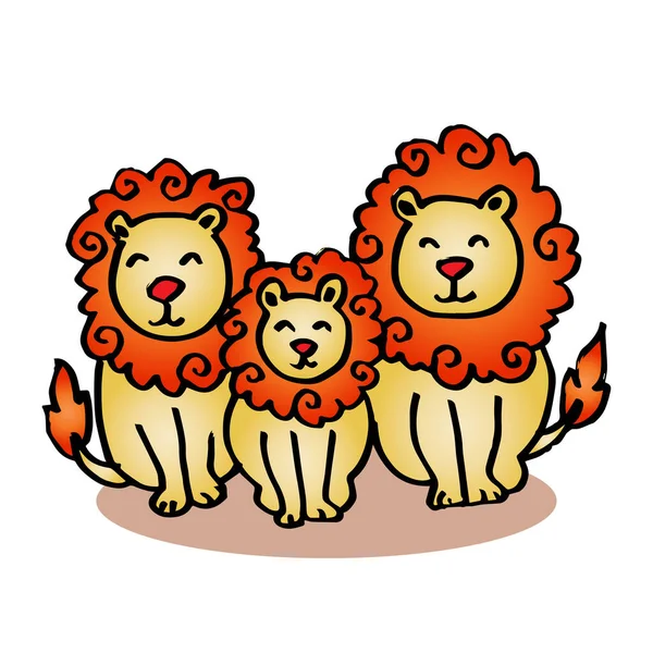 Cartoon Lion Family White Background — Stock Vector