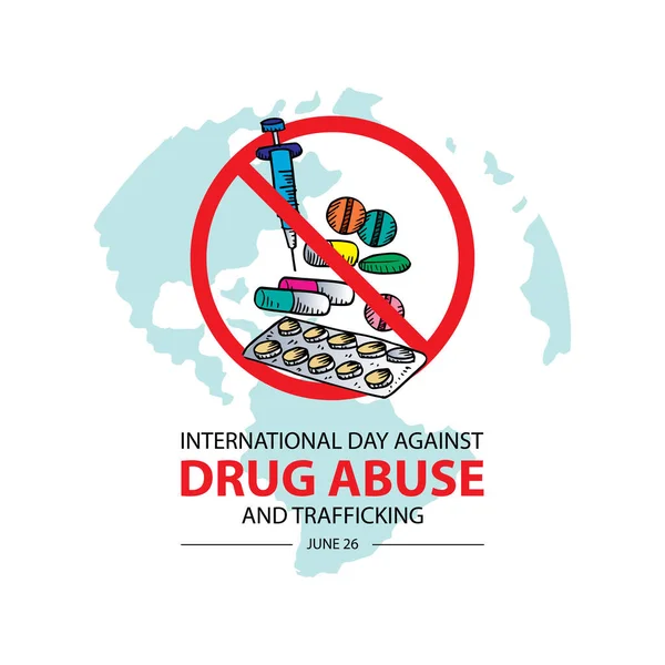 Día Internacional Contra Abuso Tráfico Drogas Icono Drogas Círculo Rojo — Vector de stock
