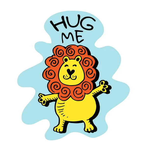 Abraça Desenhos Animados Leão Bonito Para Crianças Design Shirt — Vetor de Stock
