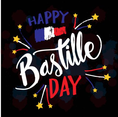 Mutlu Bastille Günü, 14 Temmuz. Tebrik kartı.