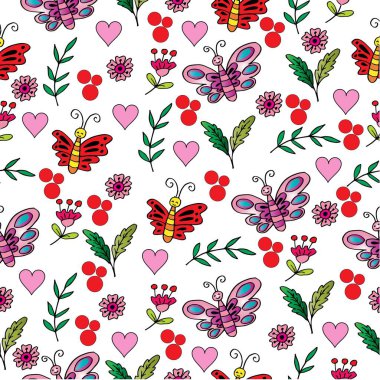 Kelebek ve çiçekler kusursuz desen.