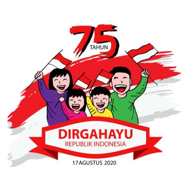 Endonezya Bağımsızlık Günü 'nü kutlayan mutlu bir aile. 17 Ağustos, 75 yıl..