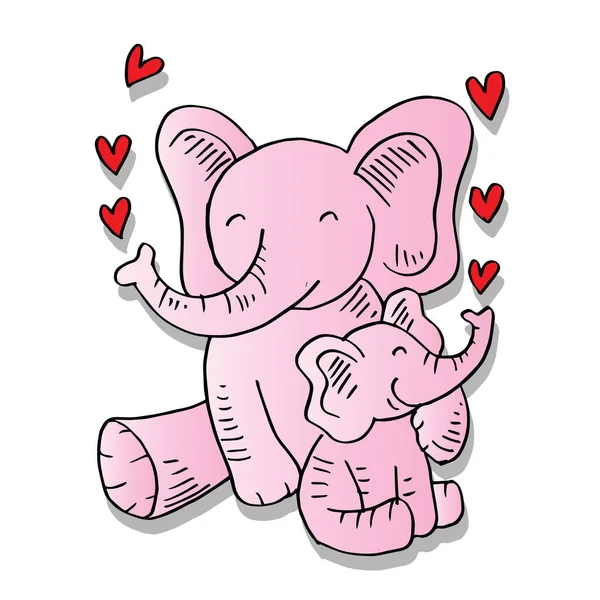 Dessin Animé Mignon Éléphant Maman Avec Éléphant Enfant — Image vectorielle