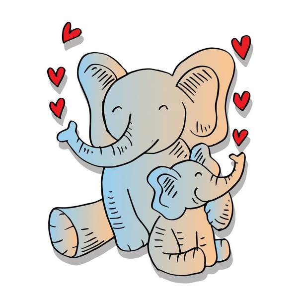 Cartoon Cute Elephant Mom Elephant Child — Stock Vector