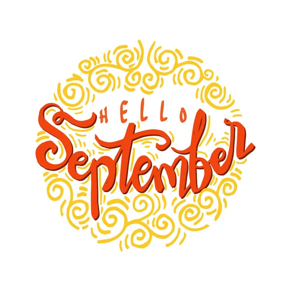 Hallo September Handschrift Kalligrafie — Stockvector