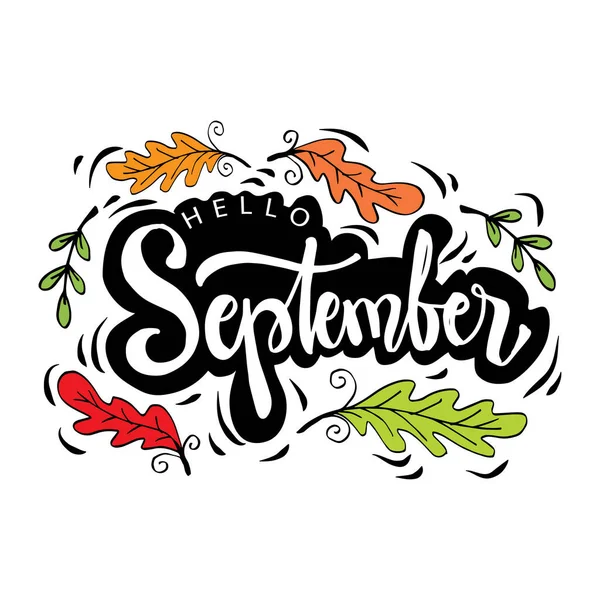 Hello September Hand Lettering Calligraphy — Stock Vector