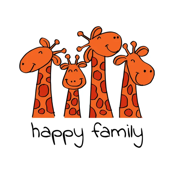 Familia Feliz Jirafa Madre Padre Hijos Dibujos Animados Linda Jirafa — Vector de stock